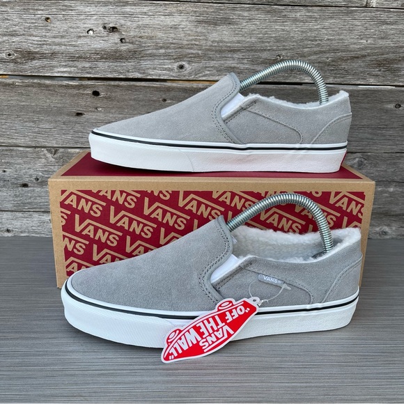 Vans Asher Suede Sherpa Gray Women's Slip On Sneakers